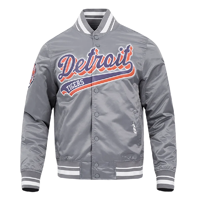 men's sleek jackets -MLB DETROIT TIGERS SCRIPT TAIL MEN'S SATIN JACKET (GRAY)