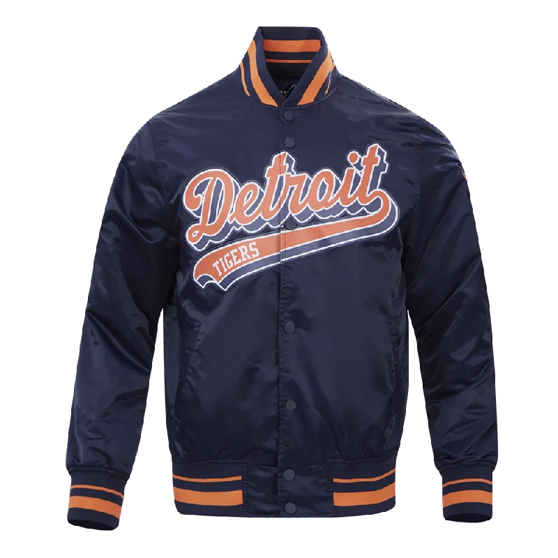 men's casual zip-up jackets -MLB DETROIT TIGERS SCRIPT TAIL MEN'S SATIN JACKET (MIDNIGHT NAVY/ORANGE/MIDNIGHT NAVY)