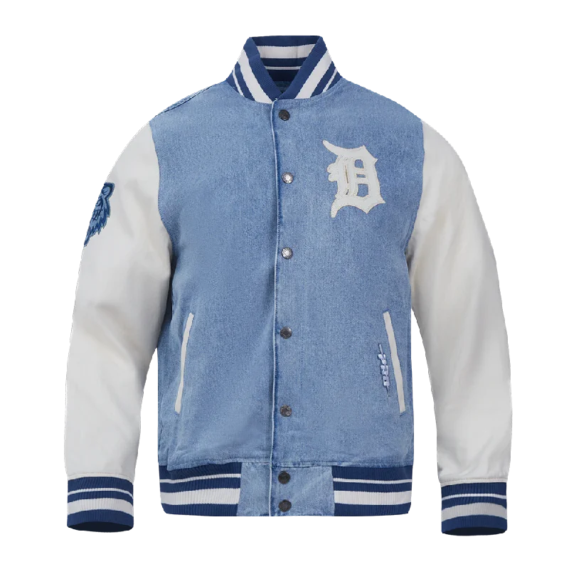 men's winter jackets -MLB DETROIT TIGERS VARSITY BLUES MEN'S DENIM VARSITY JACKET (DENIM/LINEN)