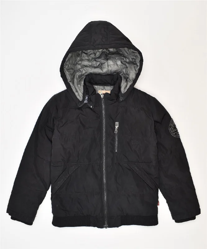 men's padded jackets -LEVI'S Boys Hooded Windbreaker Jacket 9-10 Years Black Polyester