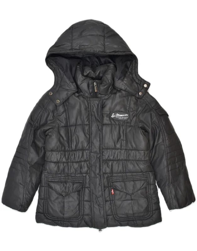 men's windbreaker jackets -LEVI'S Girls Hooded Padded Jacket 5-6 Years Black Polyester