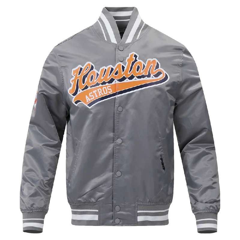 men's outdoor jackets -MLB HOUSTON ASTROS SCRIPT TAIL MEN'S SATIN JACKET (GRAY)