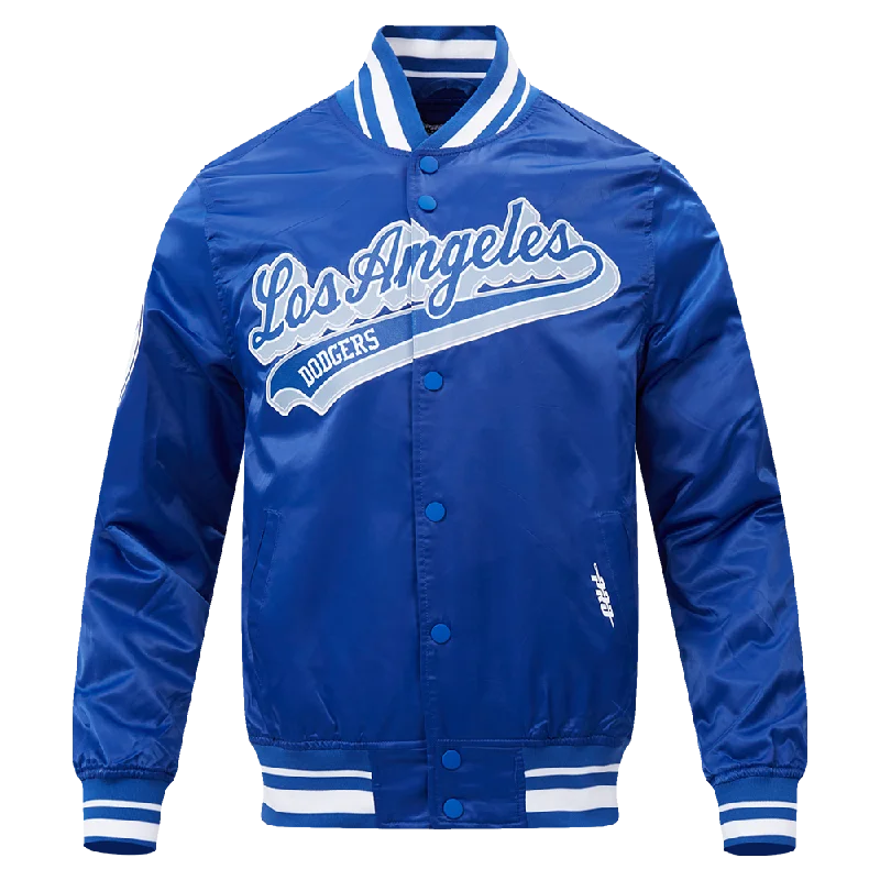 men's fleece jackets for cold weather -MLB LOS ANGELES DODGERS SCRIPT TAIL MEN'S SATIN JACKET (DODGER BLUE)