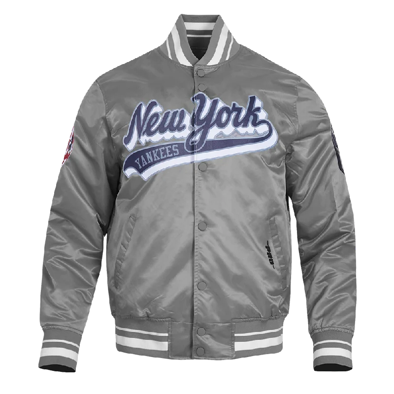 men's functional jackets -MLB NEW YORK YANKEES SCRIPT TAIL MEN'S RIB SATIN JACKET (GRAY)