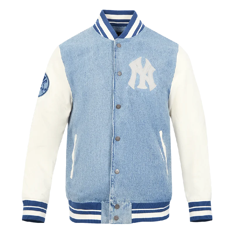 men's modern style jackets -MLB NEW YORK YANKEES VARSITY BLUES MEN'S DENIM VARSITY JACKET (DENIM/LINEN)