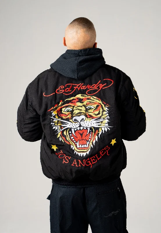 men's casual warm jackets -Mens La-Tiger-Roar Bomber Jacket - Black