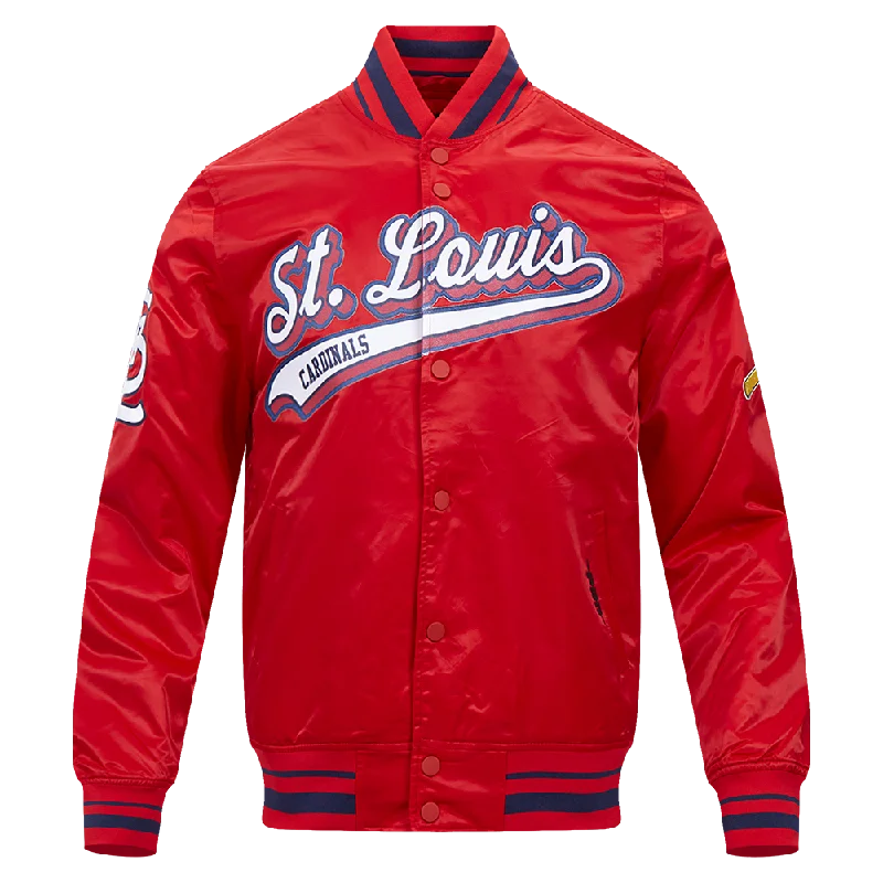 men's designer jackets -MLB ST. LOUIS CARDINALS SCRIPT TAIL MEN'S SATIN JACKET (RED/MIDNIGHT NAVY/RED)