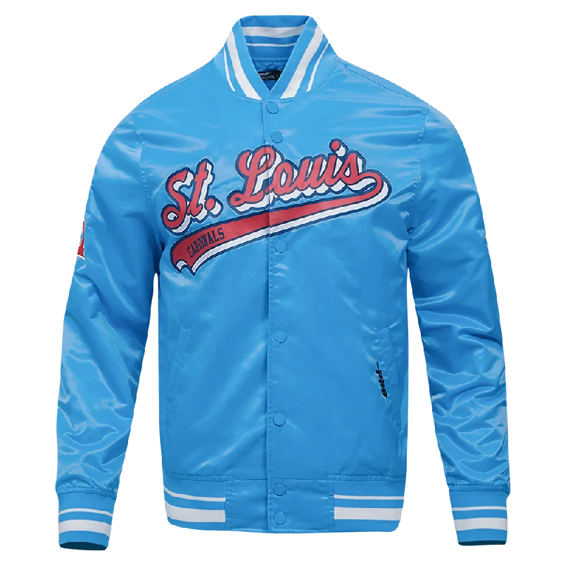 men's military jackets -MLB ST. LOUIS CARDINALS SCRIPT TAIL MEN'S SATIN JACKET (UNIVERSITY BLUE)