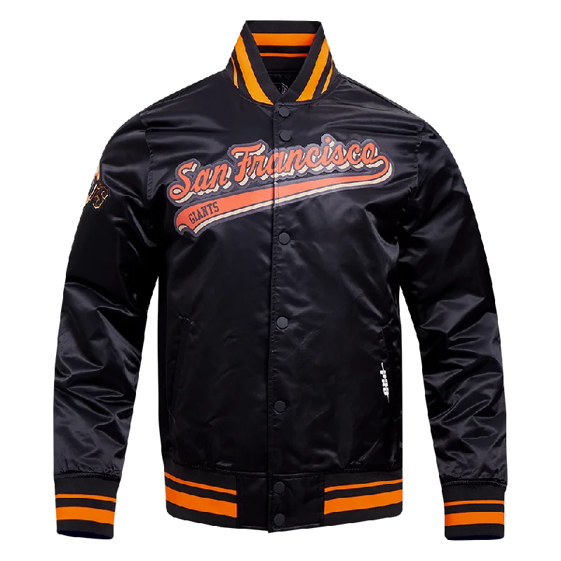 men's heavy-duty jackets -MLB SAN FRANCISCO GIANTS SCRIPT TAIL MEN'S SATIN JACKET (BLACK/ORANGE)