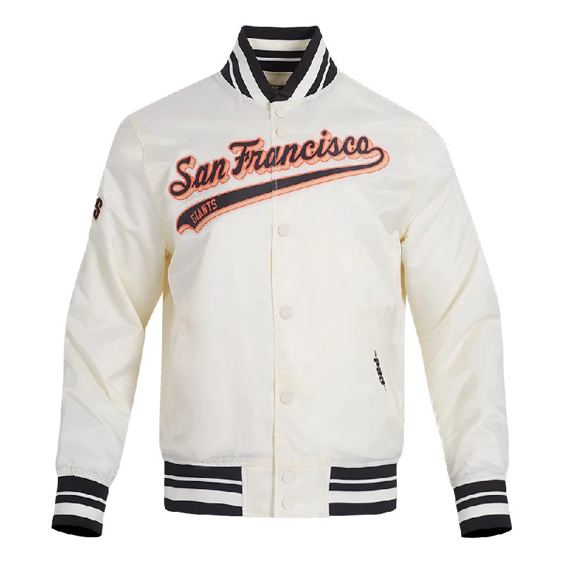 men's ski jackets -MLB SAN FRANCISCO GIANTS SCRIPT TAIL MEN'S SATIN JACKET (EGGSHELL/ BLACK)