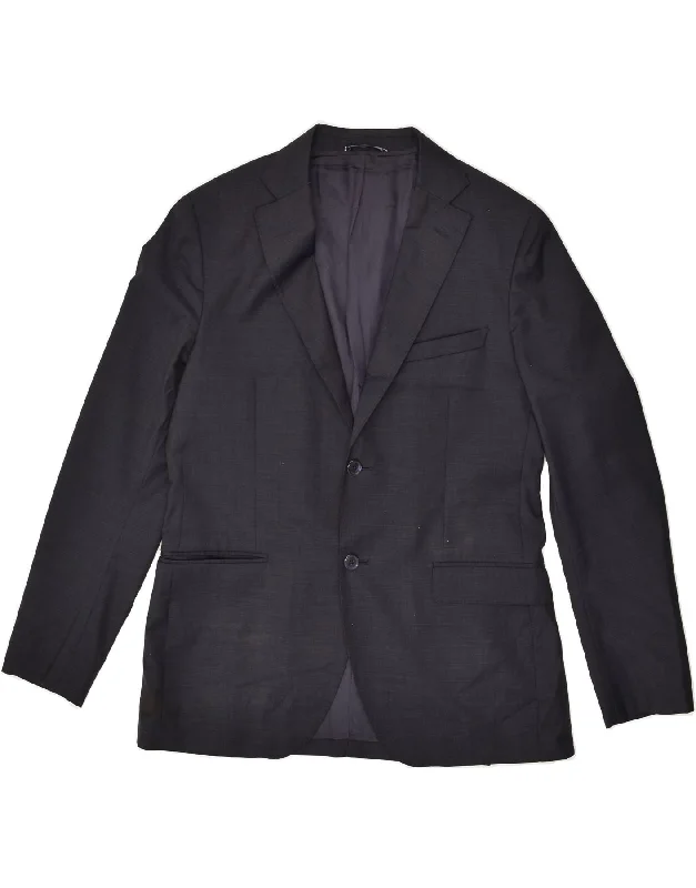 men's waterproof trench jackets -MASSIMO DUTTI Mens 2 Button Blazer Jacket IT 50 Medium Navy Blue Wool