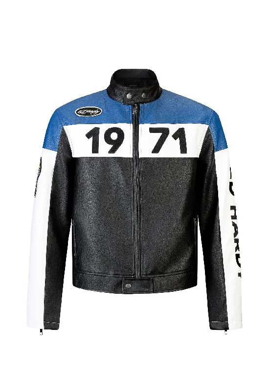 men's trench coats -Unisex ED-1971 Moto Biker Jacket- Black/Blue/White