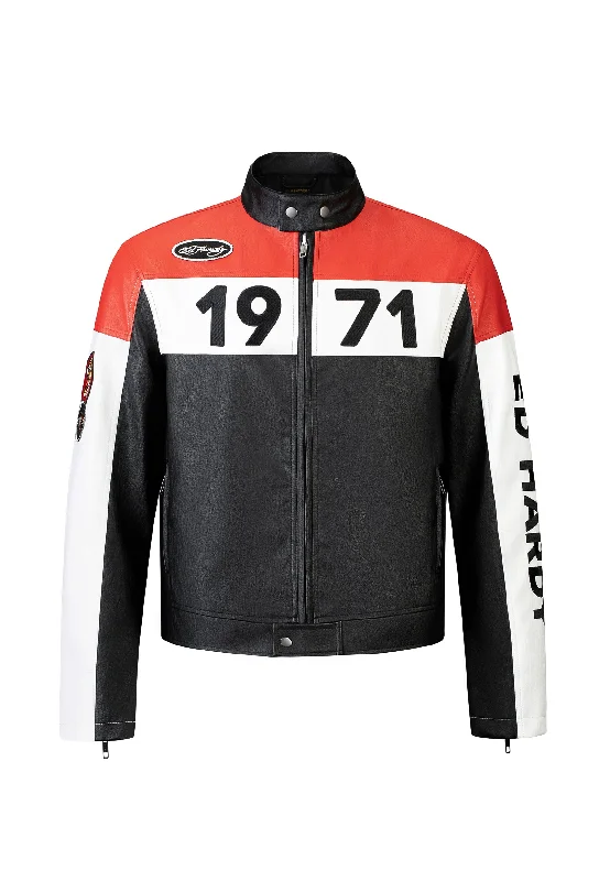 men's coat jackets -Unisex ED-1971 Moto Biker Jacket- Black/Red/White