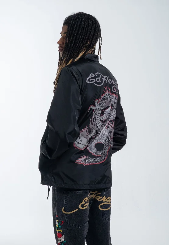 men's bomber jackets -Mens Fireball Dragon Coach Jacket - Black