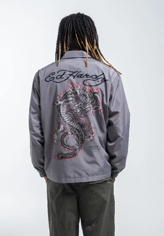 men's high-end jackets -Mens Fireball Dragon Coach Jacket - Grey