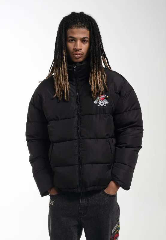 men's warm jackets -Mens Lks-Nyc-Skull Puffer Jacket - Black