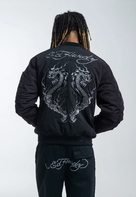 men's cozy jackets -Mens Tonal Double Venom Ma1 Bomber Jacket - Black