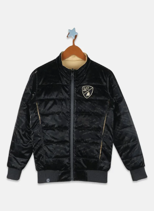 men's fleece jackets -Boys Black Printed Jacket