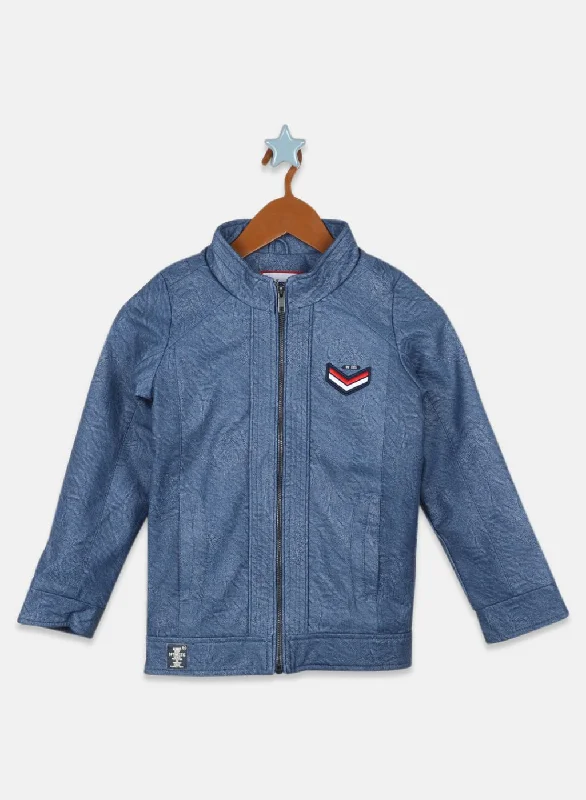 men's varsity jackets -Boys Blue Self Design Jacket