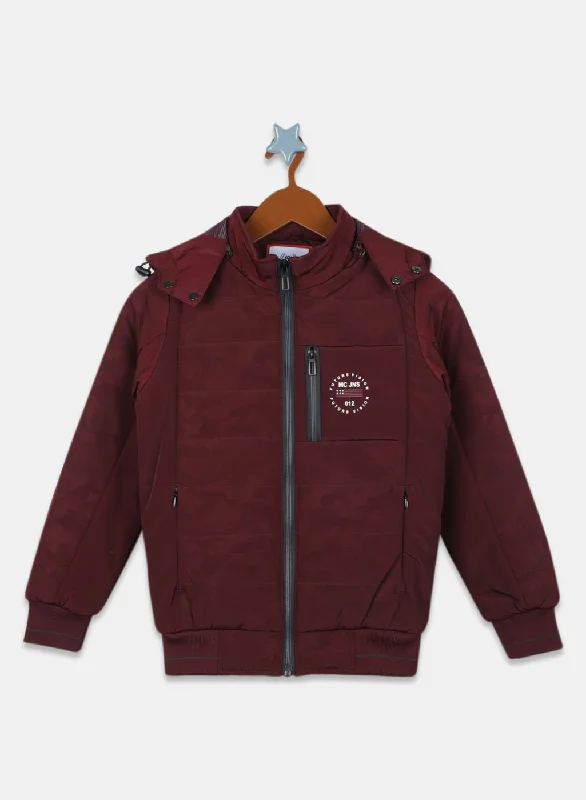 men's light outdoor jackets -Boys Burgundy Self Design Jacket