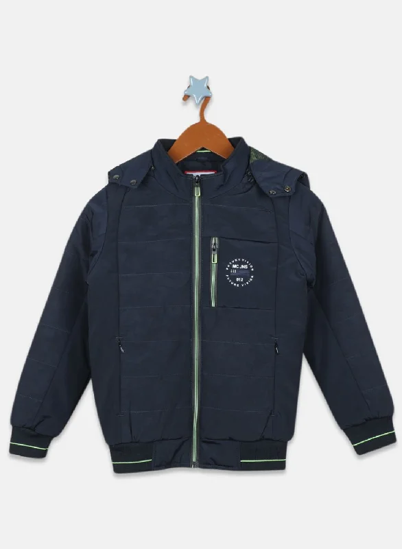 men's leather jackets -Boys NAvy Blue Self Design Jacket