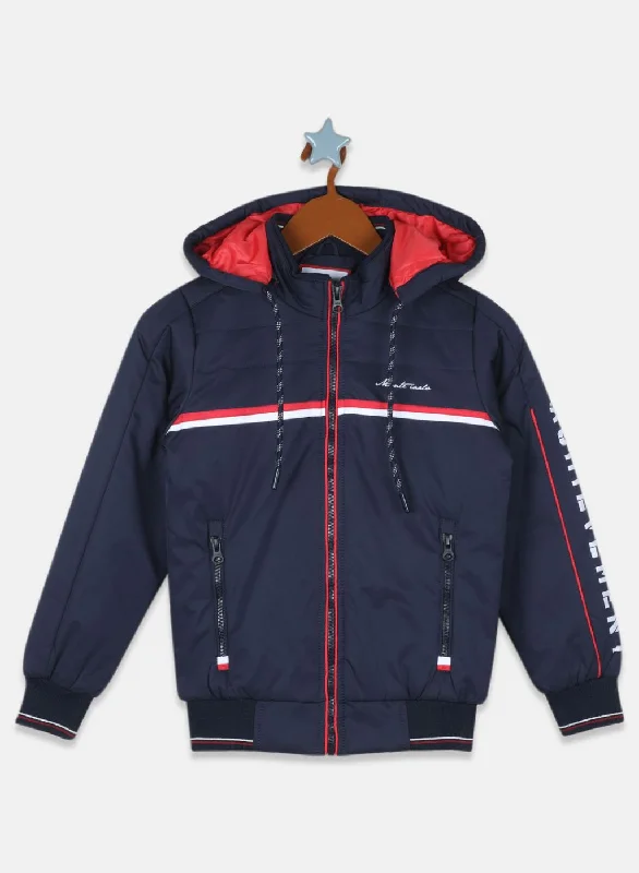 men's cargo jackets -Boys NAvy Blue Solid Jacket