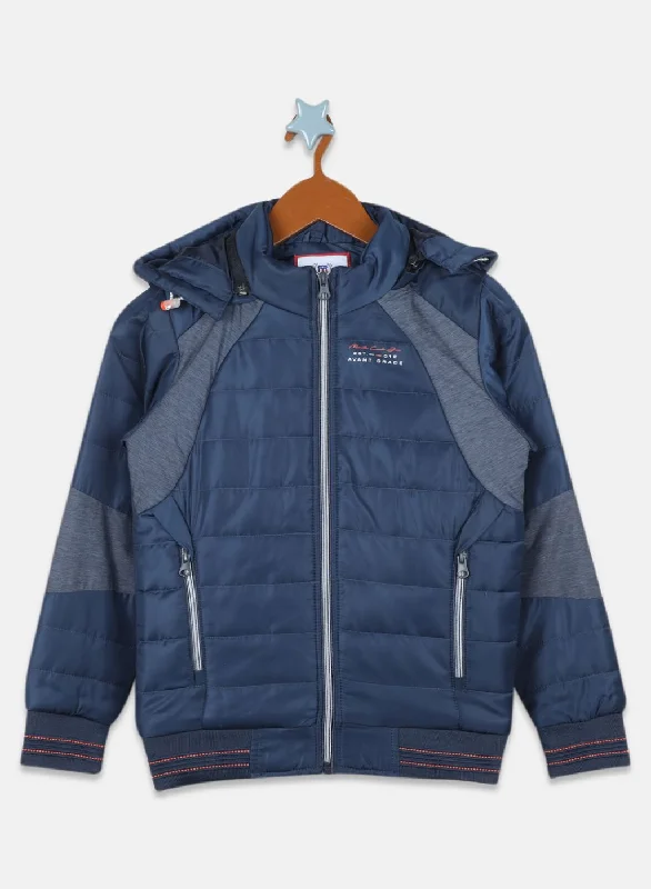 men's insulated snow jackets -Boys NAvy Blue Solid Jacket