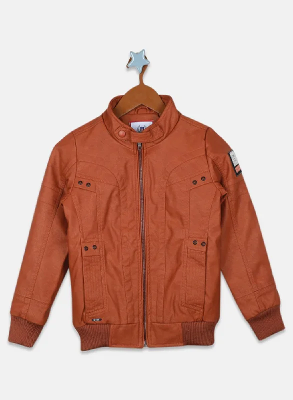 men's bomber jackets -Boys Orange Self Design Jacket