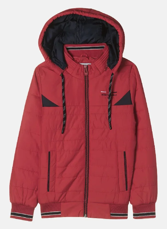 men's designer jackets -Boys Red Solid Jacket