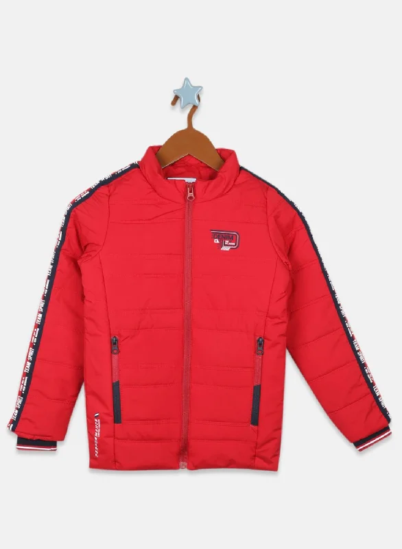 men's winter jackets -Boys Red Solid Jacket