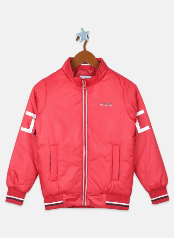 men's athletic fit jackets -Boys Red Solid Jacket