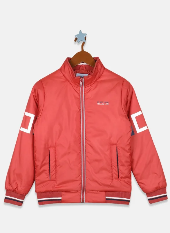 men's full zip jackets -Boys Rust Orange Solid Jacket