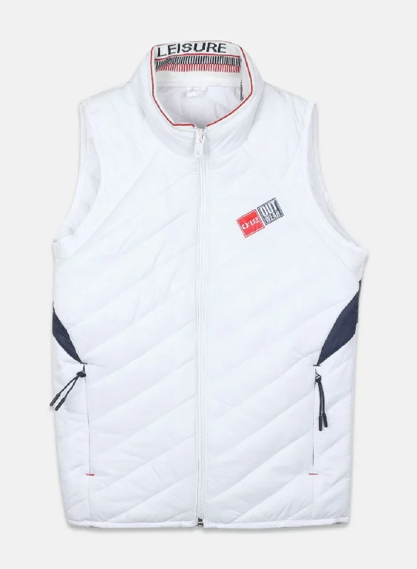 men's lightweight jackets -Boys White Self Design Jacket