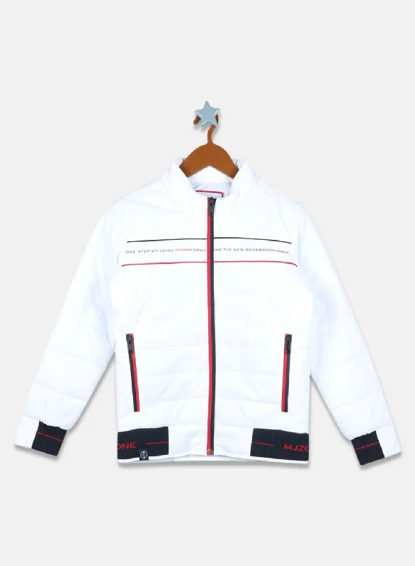 men's waterproof jackets -Boys White Solid Jacket