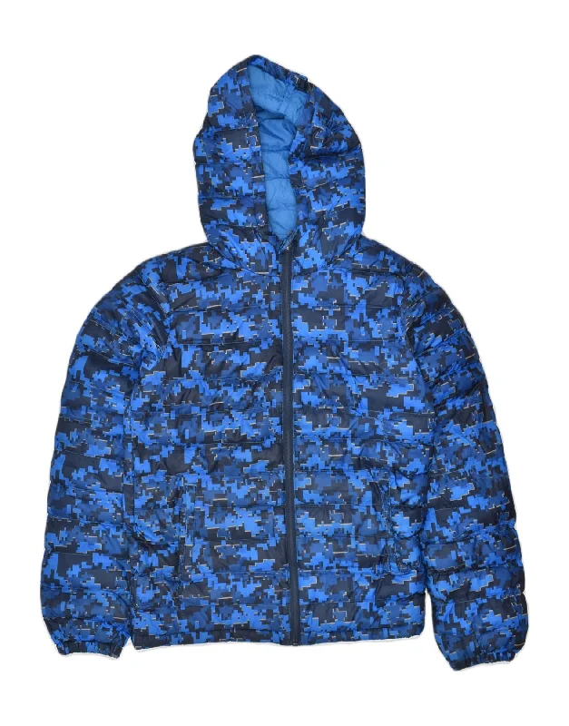 men's denim jackets -MOUNTAIN WAREHOUSE Boys Hooded Padded Jacket 11-12 Years Blue Geometric