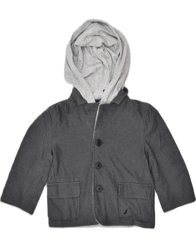 men's down jackets -NAUTICA Boys Hooded Hooded Windbreaker Jacket 3-4 Years Grey Herringbone