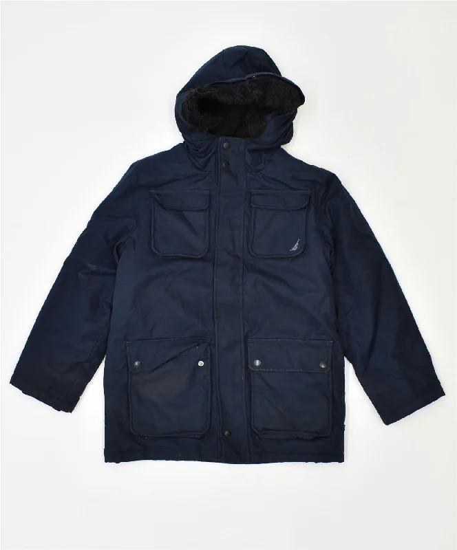 men's formal jackets -NAUTICA Boys Hooded Utility Jacket 10-11 Years Medium Navy Blue Polyester