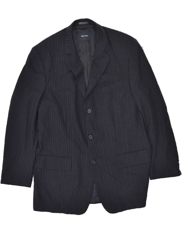 men's casual denim jackets -NAUTICA Mens 3 Button Blazer Jacket UK 40 Large Navy Blue Striped