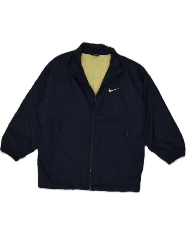 men's fashionable jackets -NIKE Boys Bomber Jacket 9-10 Years Small Navy Blue Polyester