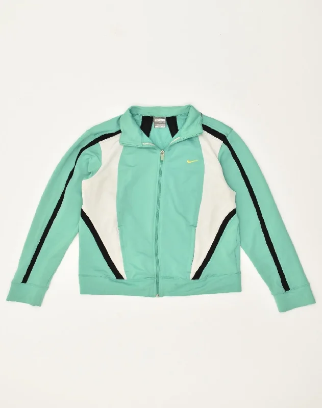 men's full zip jackets -NIKE Boys Tracksuit Top Jacket 8-9 Years Medium Green Colourblock