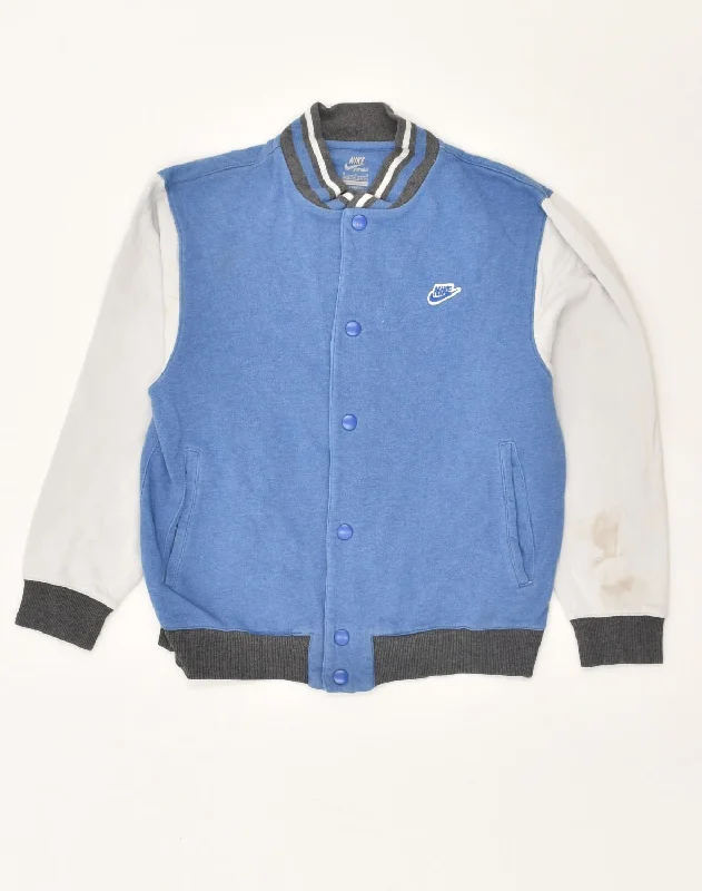 men's fleece-lined jackets -NIKE Boys Varsity Jacket 10-11 Years Medium Blue Colourblock Cotton