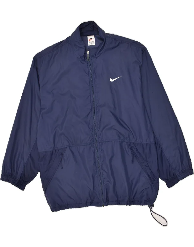 men's outdoor jackets -NIKE Mens Graphic Rain Jacket UK 42/44  Large Navy Blue Nylon