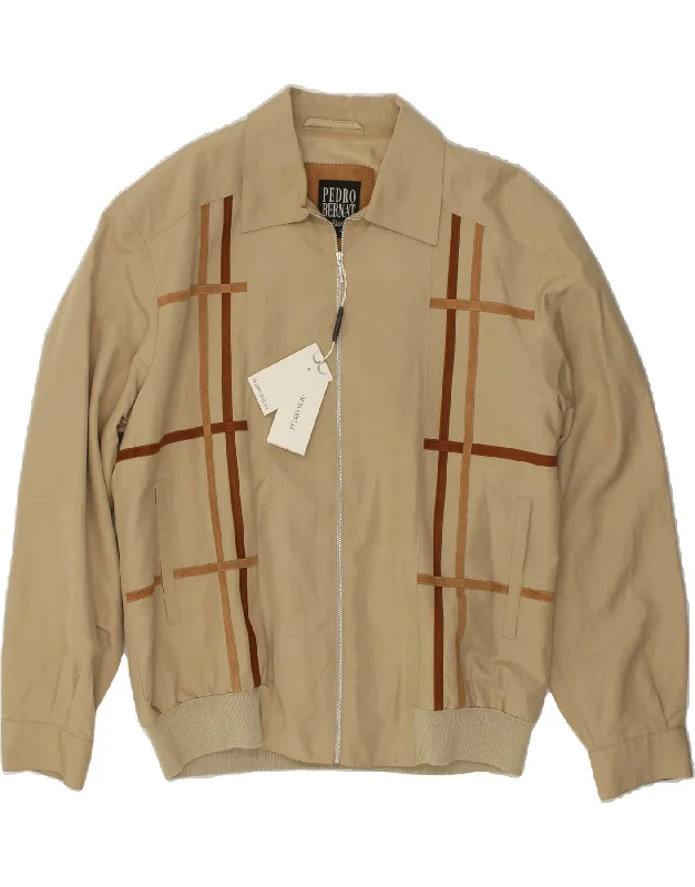 men's rain jackets -PEDRO BERNAT Mens Bomber Jacket IT 52 XL Beige Striped Viscose