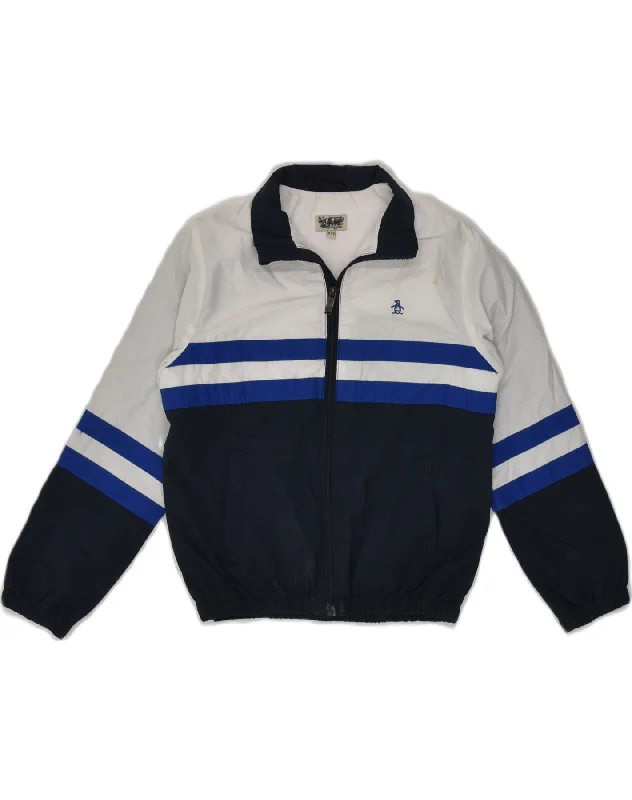 men's warm jackets -PENGUIN Boys Tracksuit Top Jacket 10-11 Years Navy Blue Colourblock Cotton