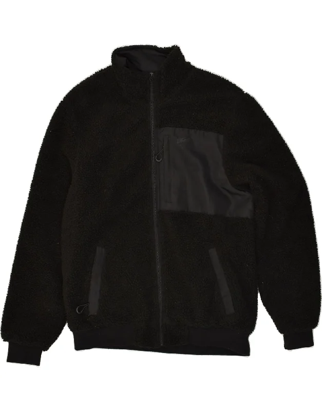 men's down jackets -PULL & BEAR Mens Graphic Fleece Jacket UK 40 Large Black Polyester