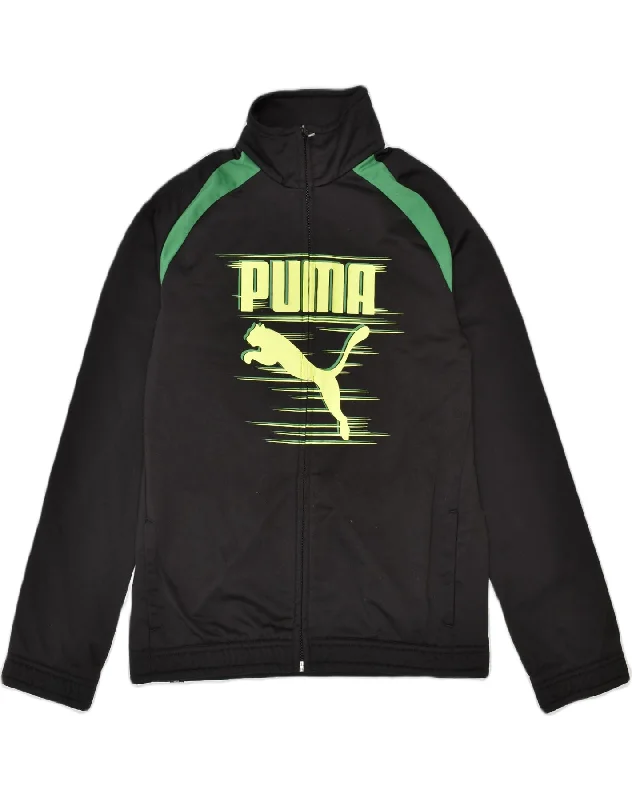 men's winter jackets -PUMA Boys Graphic Tracksuit Top Jacket 11-12 Years Black Polyester