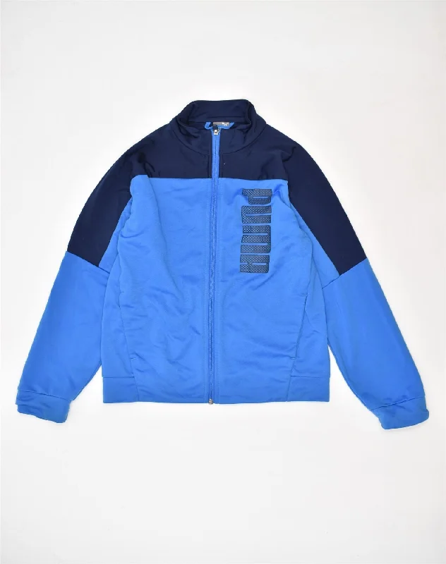 men's hooded jackets -PUMA Boys Graphic Tracksuit Top Jacket 11-12 Years Blue Colourblock