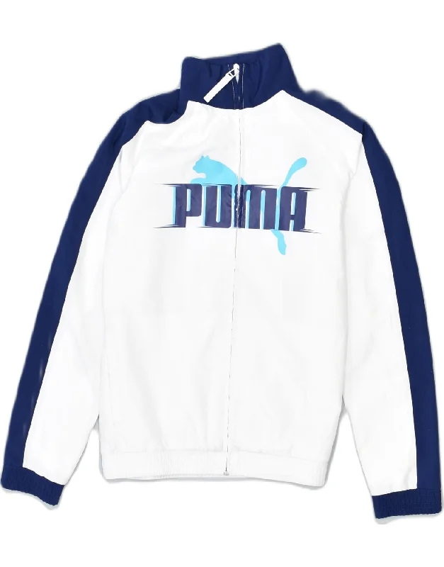 men's rain jackets -PUMA Boys Graphic Tracksuit Top Jacket 11-12 Years White Colourblock