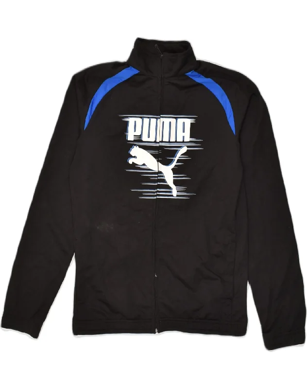 men's sleek jackets -PUMA Boys Graphic Tracksuit Top Jacket 15-16 Years Black Colourblock