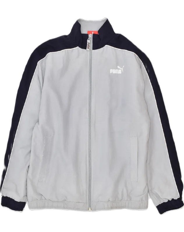 men's bomber jackets -PUMA Boys Tracksuit Top Jacket 11-12 Years Grey Colourblock Polyester